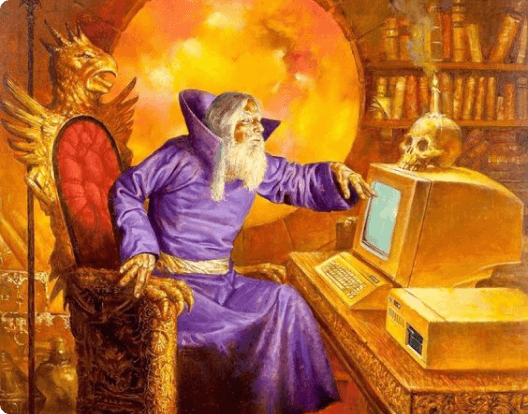 Image of D&D Wizard pointing at a computer